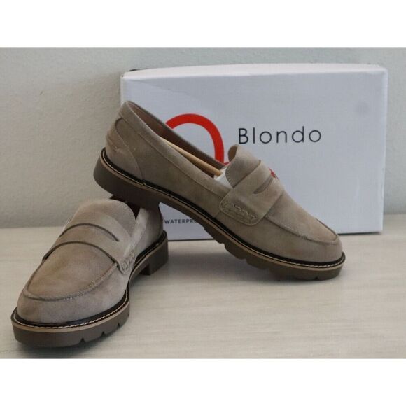 Blondo PENN01SD-275 Women's Sz 8.5M Taupe Suede Penny Waterproof Loafers - Picture 1 of 9